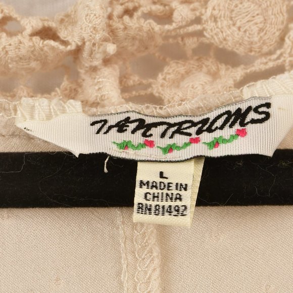 Tantrums Crochet Lace Ruffle Bell Sleeve Bohemian Oversized Peasant Blouse SZ L - Picture 2 of 4